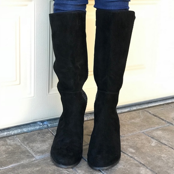 Suede Wide Calf Water Resistant Knee High Boots - Picture 2 of 4